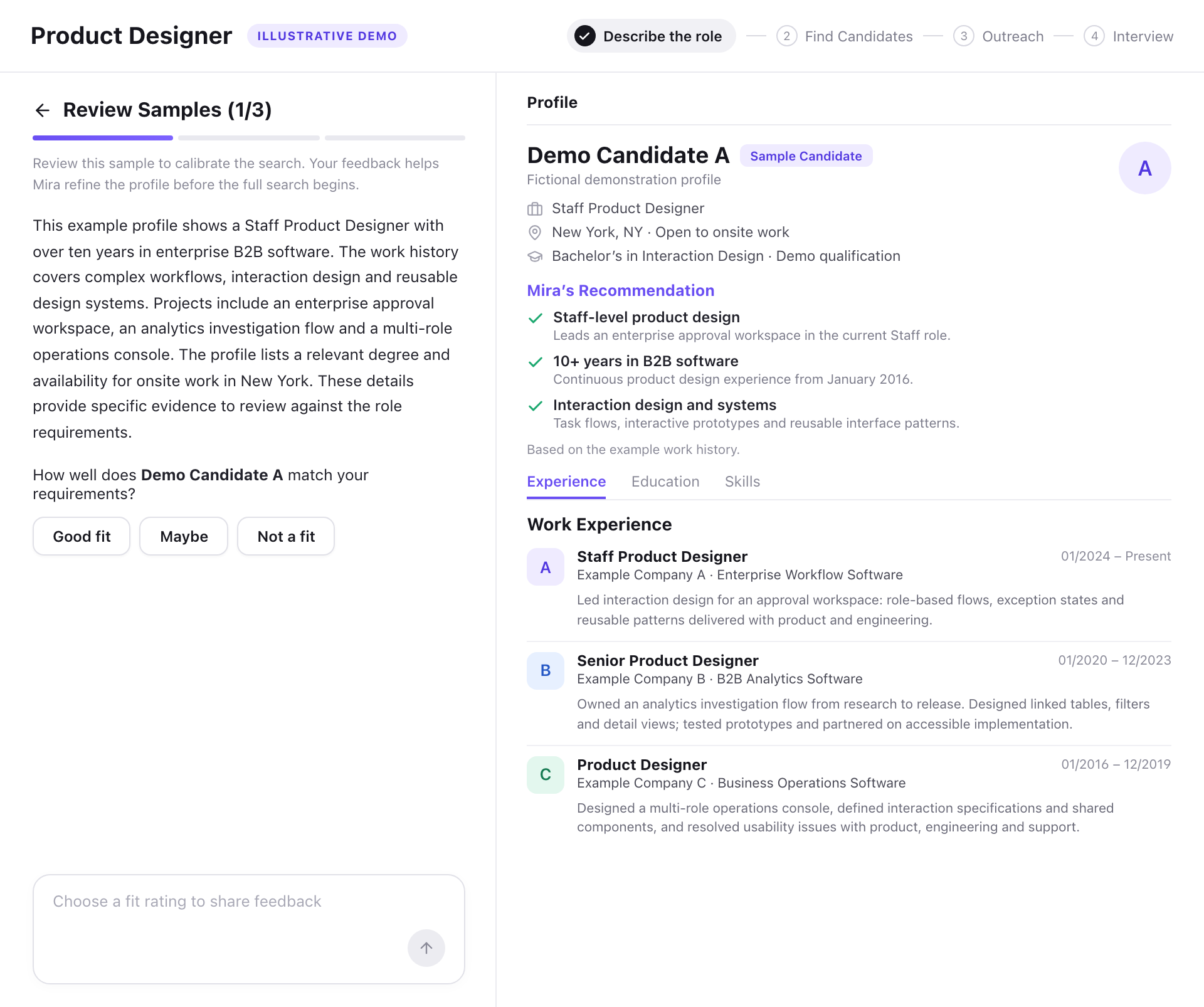 Fictional sample profile for a Staff Product Designer role